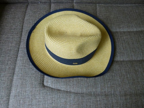 Beige Paper Straw Wide Brim Fedora Hat 