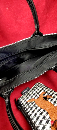 Modella Herringbone Handbag w/Matcing Cardholder Woman and Dog Enbroidered NWOT - Picture 3 of 7