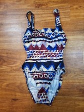 Vintage 90s Baja Blue Geometric One Piece Bathingsuit Size 8