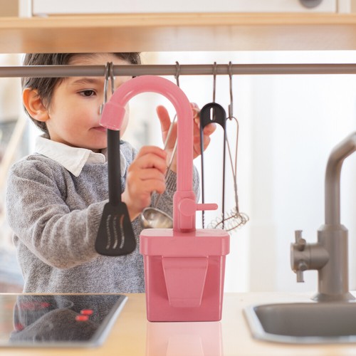 Kids Play Kitchen Sink With Electric Faucet Realistic Water Flow Pretend Play - Picture 5 of 12