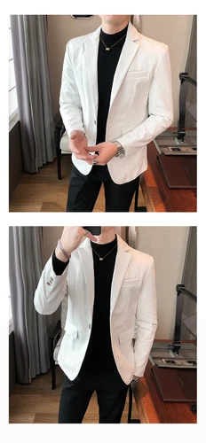 Weiße Herren Anzug Lederjacke / Herren Anzug Blazer Elegant Business Mantel - Bild 18 von 27