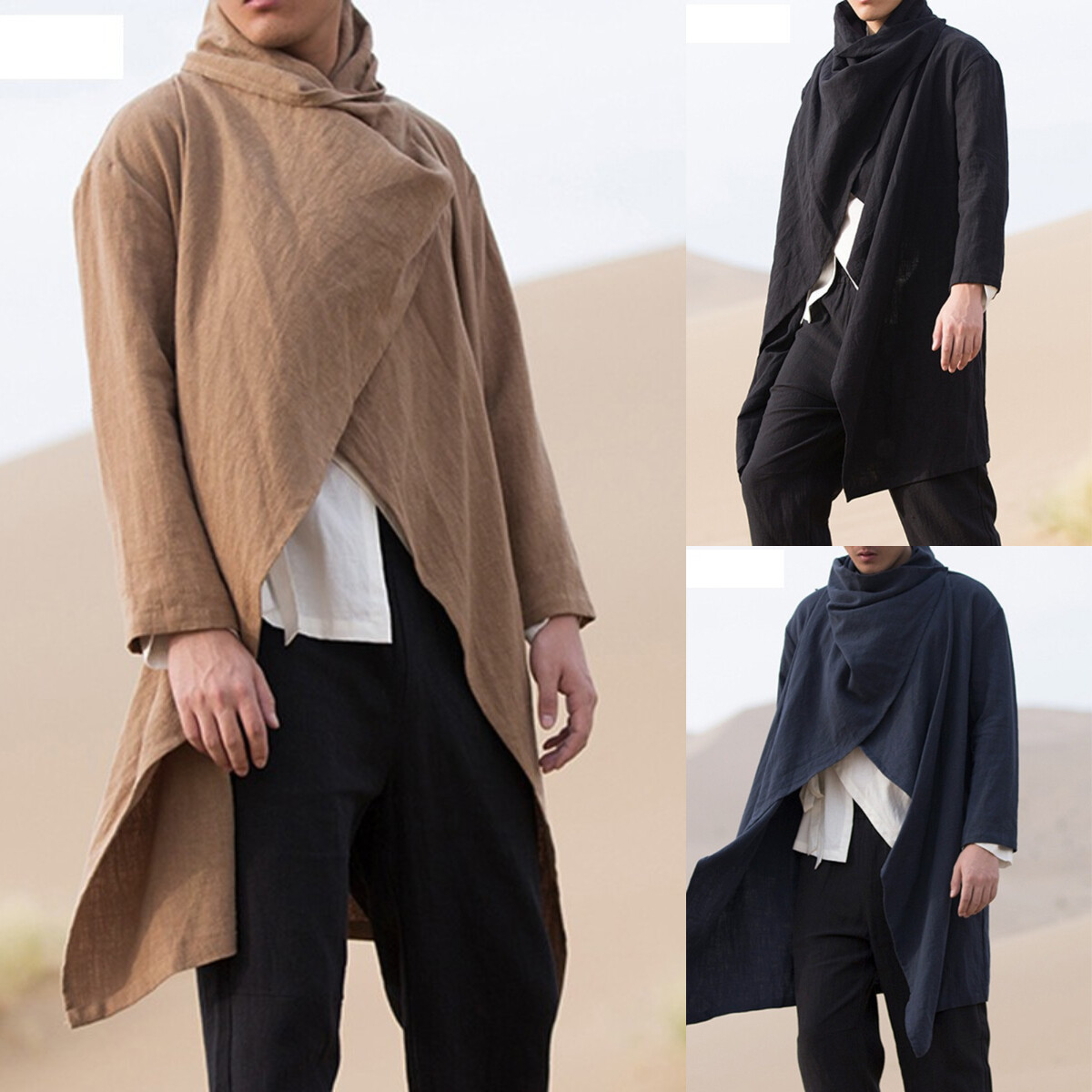Men's cotton-linen cloak long irregular cloak long sleeved