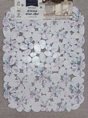 Ktchn. White, Purple, Pink, Teal, & Blue Snowflake Print Sink Mat