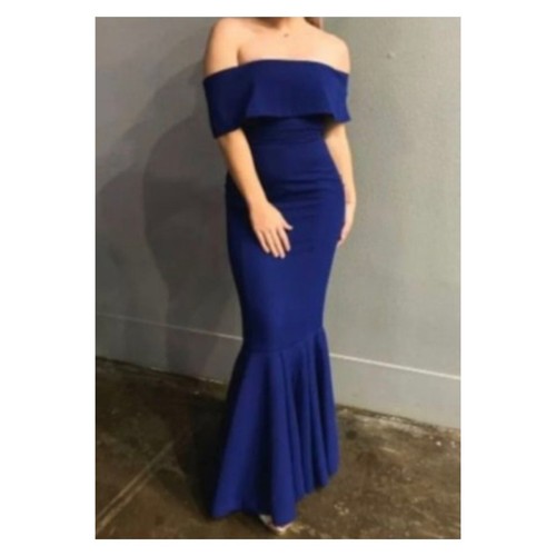 Fame and Partners Royal Blue Off the Shoulder Mermaid Gown Blue Womens 4 Formal - Picture 3 of 18
