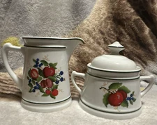 "Brazilian Coffee Serving Set"  Cream  and  Sugar  Has a decorative fruit patten