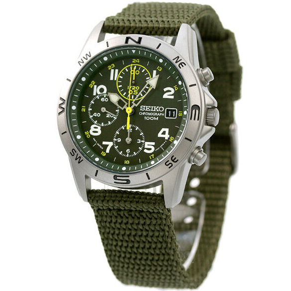 SEIKO Chronograph SND377R1 SND377R SND377 Watch Khaki Dial Nylon
