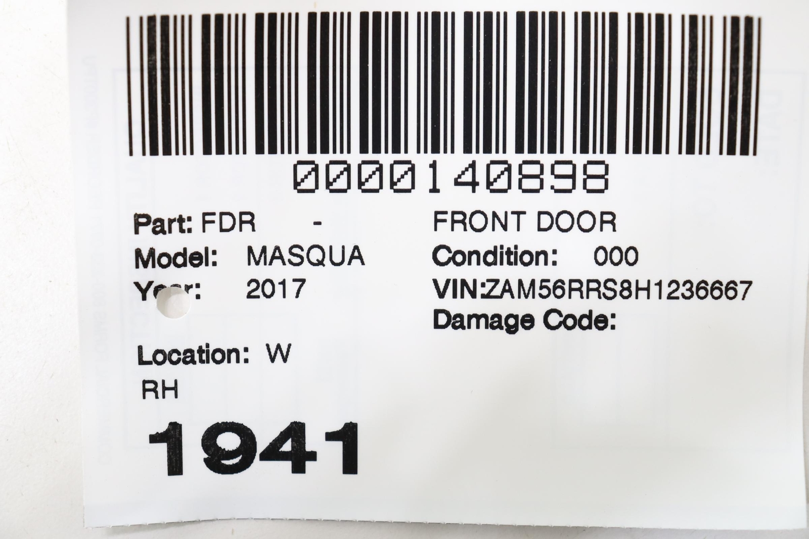 2014 - 2024 MASERATI QUATTROPORTE FRONT RIGHT SIDE DOOR SHELL OEM WHITE_BIA