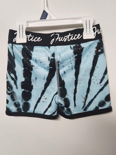 Justice Girls Fitted Black and Blue Tie-Dye Shorts with Silver splatter Size XS - Picture 2 of 2