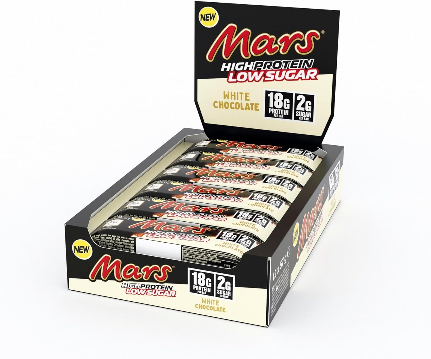 Mars White Chocolate Protein Bar – 12 × 57g – 18g Protein, Low Sugar (2g)