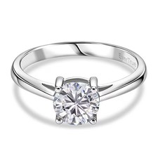TJC EverTrue 1 Ct Moissanite Solitaire Engagement Ring for Women, Rhodium