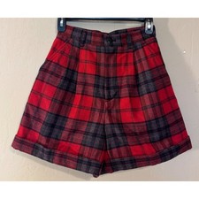 Guess Georges Marciano Shorts Women 25 Red Plaid Vintage 90s Wool Blend Pleated