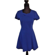 Halston Heritage Cobalt Blue Ponte Fit  &Flare Skater Dress Sz-8 NWT Ret-$375