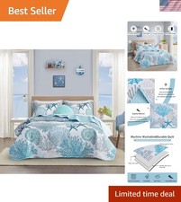 Elegant King Size Coastal Quilt Set with 2 Shams - Perfect for Beach Homes
