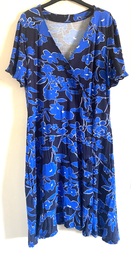 Roman Floral Print Short Sleeve Stretch Jersey Knee Dress Size UK 16