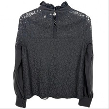 Tuckernuck Lace High Neck Sheer Balloon Sleeve Blouse Sheer Black Size Small