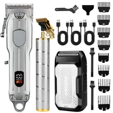 Professional LCD Hair Clipper Trimmer Kit for Men USB-Rechargeable Barber Gift
