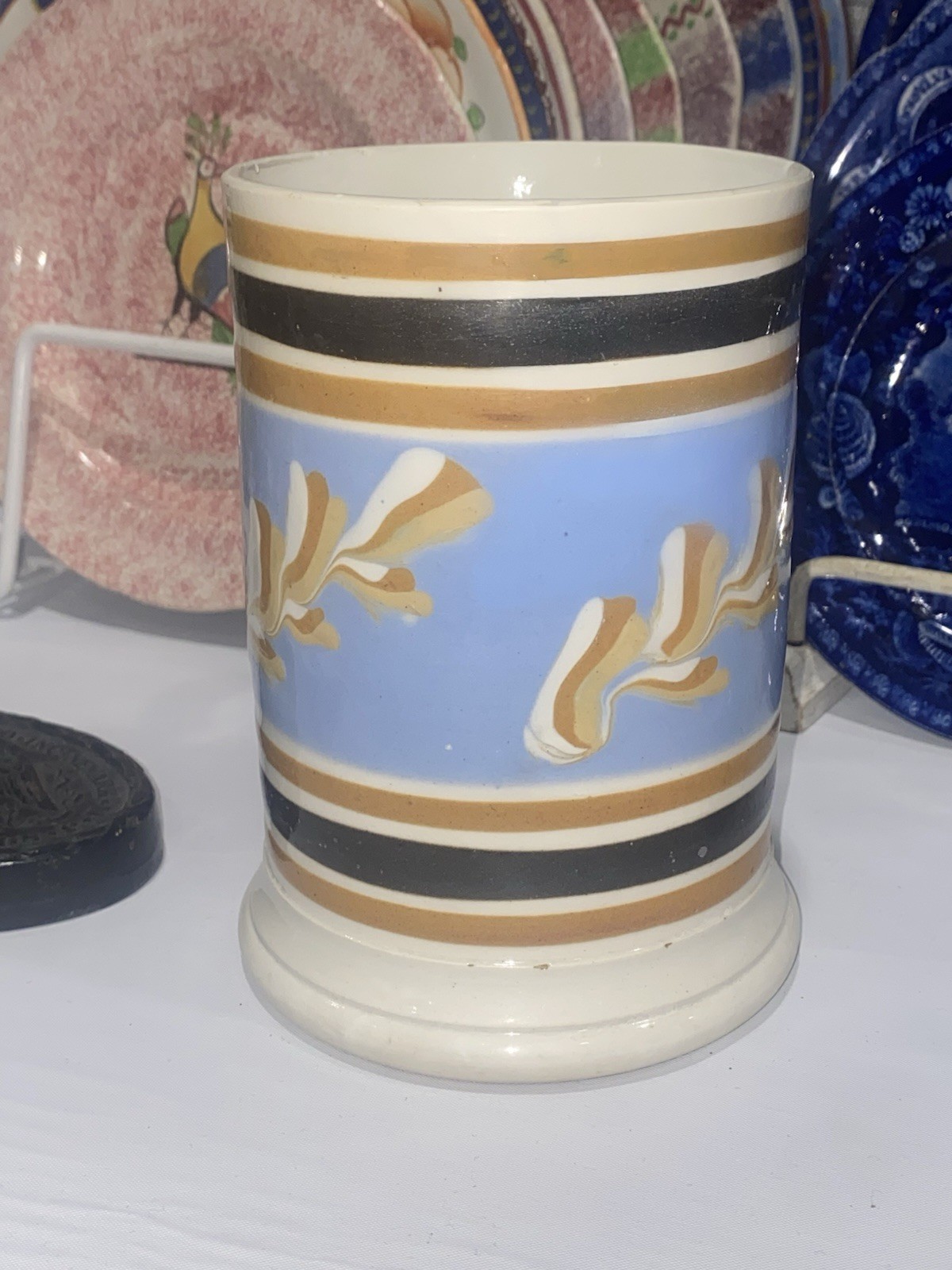 Staffordshire Mochaware Large Tankard With A Sprig  Design Mocha Ca. 1820’s