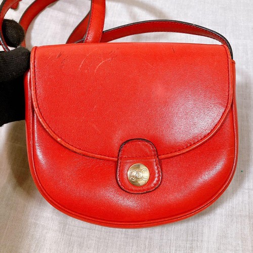 475 Celine Shoulder Bag Red Gold Hardware Macadam Trin Off - Picture 2 of 10