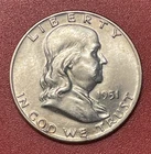 1951 D Franklin Silver Half Dollar, About Uncirculated (AU), FBL.