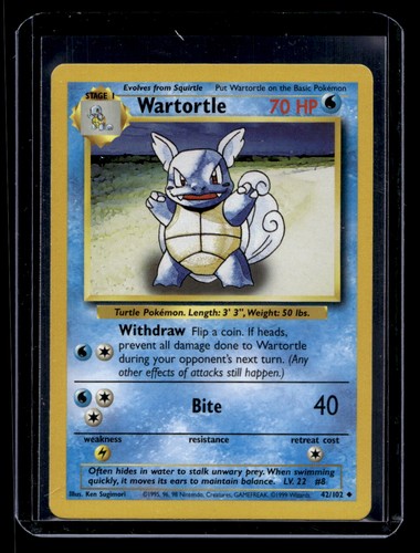 Base Set Wartortle #042/102 Pokémon TCG Single Card - Afbeelding 1 van 2