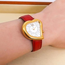Yves Saint Laurent YSL Watch Quartz Heart Gold White Dial Analog Red Working