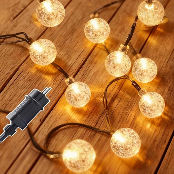 LED Lichterkette AußEn 20M Kugel Kristallkugeln Warmweiß 8 Modi Timer IP44-image