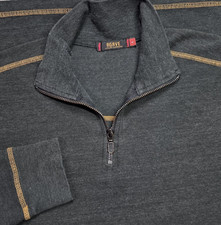 Agave Lux Mens Grey Tan Stitch1/4 Zip Pullover Long Sleeve Golf Sweater Sz L