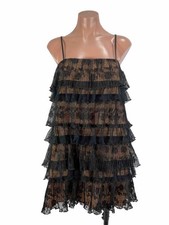 Lulus Layer On The Love Lace Tiered Mini Dress Small Black Nude