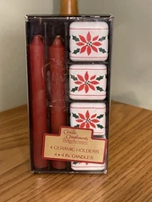 Candle Compliments by Crowning Touch 4 Ceramic Holders & Red 4" Candles