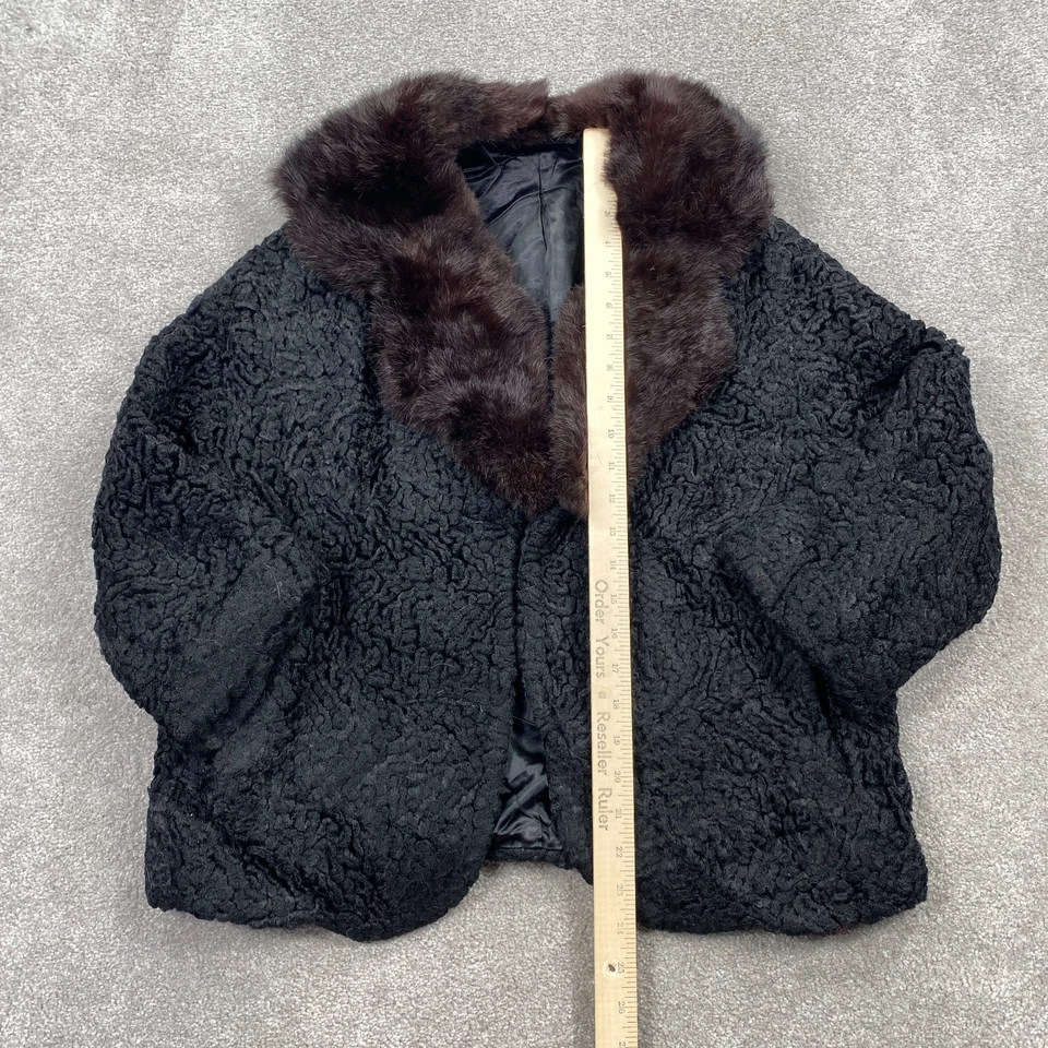 Винтажный кудрявый персидский ягненок норки коричневый воротник пальто женский размер M черный коричневый - Изображение 3 из 4