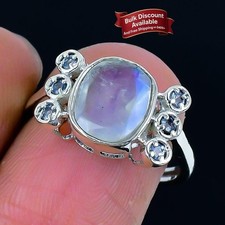 Rainbow Moonstone Faceted Stone Solid Silver New Statement Ring Jewelry Size 7.5
