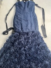 JS Collections Rosettes Navy Size US/2 MAXI DRESS SWEETHEART BLACK BOW #C4
