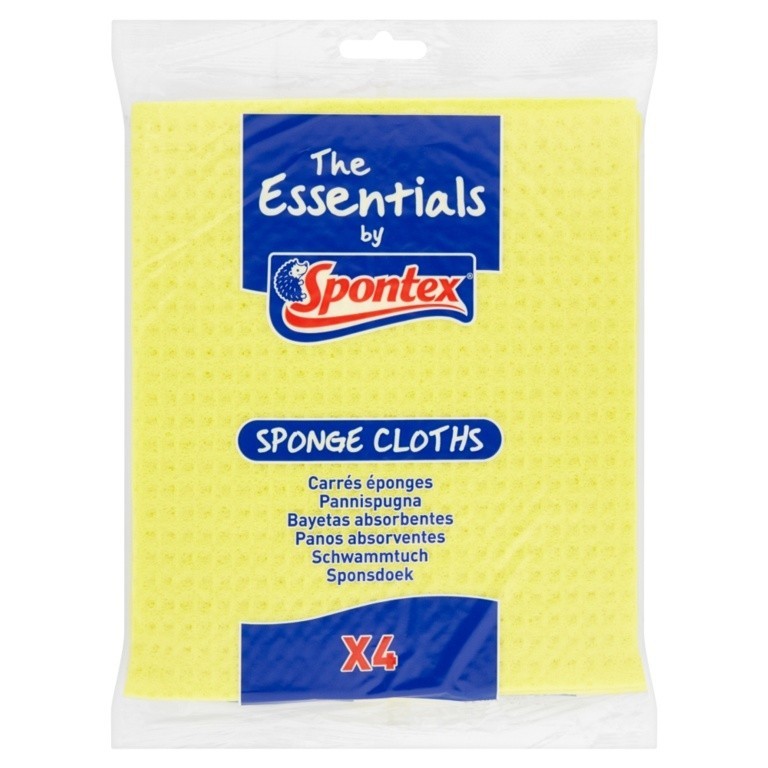 Spontex Essentials Absorbent Sponge Wiping Cleaning Cloths - Pack of 4 New