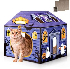 Halloween Cardboard Cat House Playhouse with 2 Scratching Pads  Catnip - Ind...