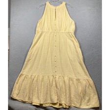 Time and Tru Midi Dress Womens XL Yellow Striped Gauze Tiered Sleeveless Boho