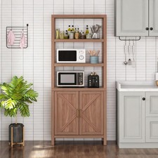 Farmhouse 5-Tier Rustic Wood Bookcase Adjustable Shelf 71" Tall Storage Doors