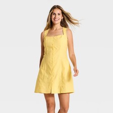 Women Button-Up Mini Dress - A New Day Yellow M