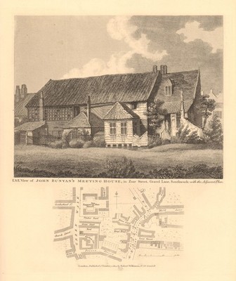 JOHN BUNYAN'S MEETING HOUSE, Bankside. Zoar Street, Park Street 1834 old map