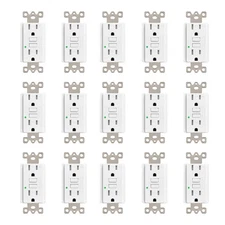 15PCS 15A Shock-Proof GFCI Outlet WR TR LED Indicator ETL Listed Flame-Retardant