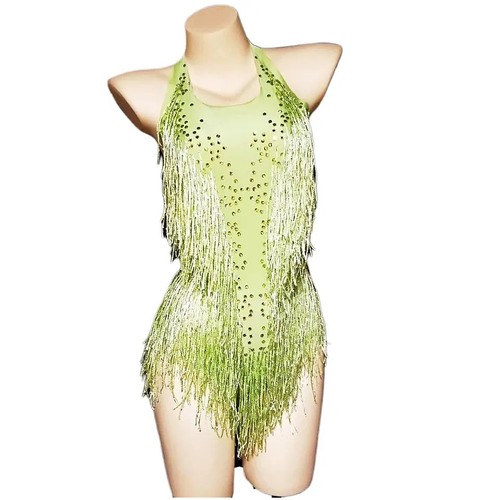 Quasten Ärmellos Neckholder Sexy Kostüm Damen Einteiler Strass Latein Tanz - Bild 31 von 38