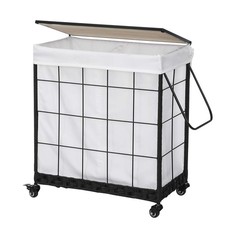 Durable Laundry Hamper with Removable Liner Bag, Heavy Duty Wheels, Wood Lid ...