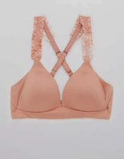 NWT Aerie Real Sunnie Wireless Lightly Lined Blossom Lace Strap Bra MAUVE 32B