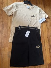 PUMA 2 Pieces Set Size S 8 Beige Top and Black Shorts Boys Active Wear New