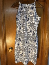 GUESS Womens Blue White Floral Halter Sleeveless Sheath Knee Dress Zip 8