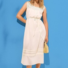 J Crew NWT Crochet Trim Dress Size Small in Antique White (Beige) Organic Cotton