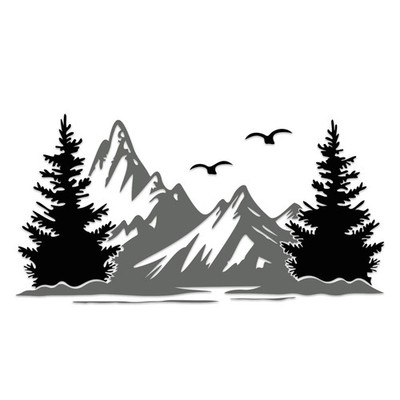 Aufkleber Set Berge Wald 95x48,8cm Auto Wohnwagen Camper KX099 Schwarz Grau