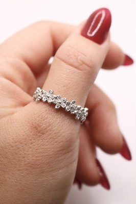 925 Sterling Silver Daisy Flower Eternity Ring | CZ Floral Band | Stackable Ring