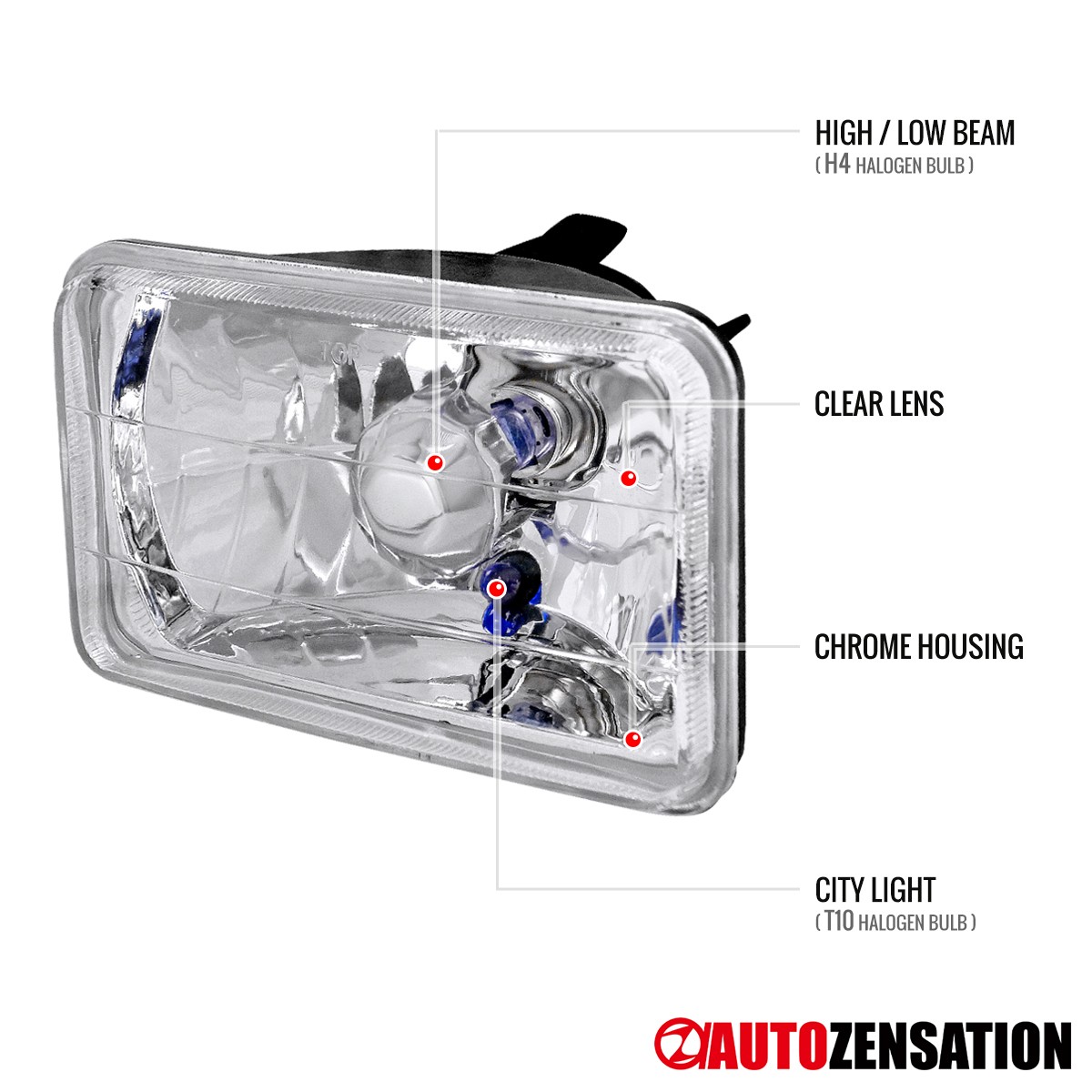 4x6 Clear Square Replacement Headlights Front Head Lamps W/ H4 Bulbs 4PCs