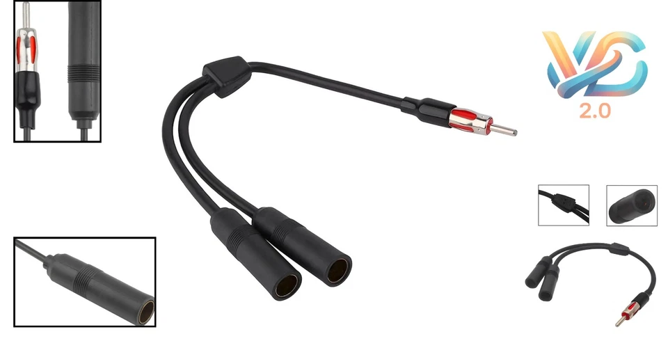 Car Radio Antenna Extension Cable Y Adapter 12 In Dual Female Connectors - Image 2 of 4