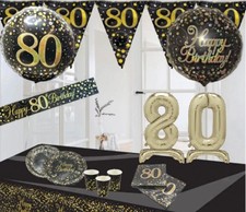 80th birthday black gold themed party decorations balloons bunting banners